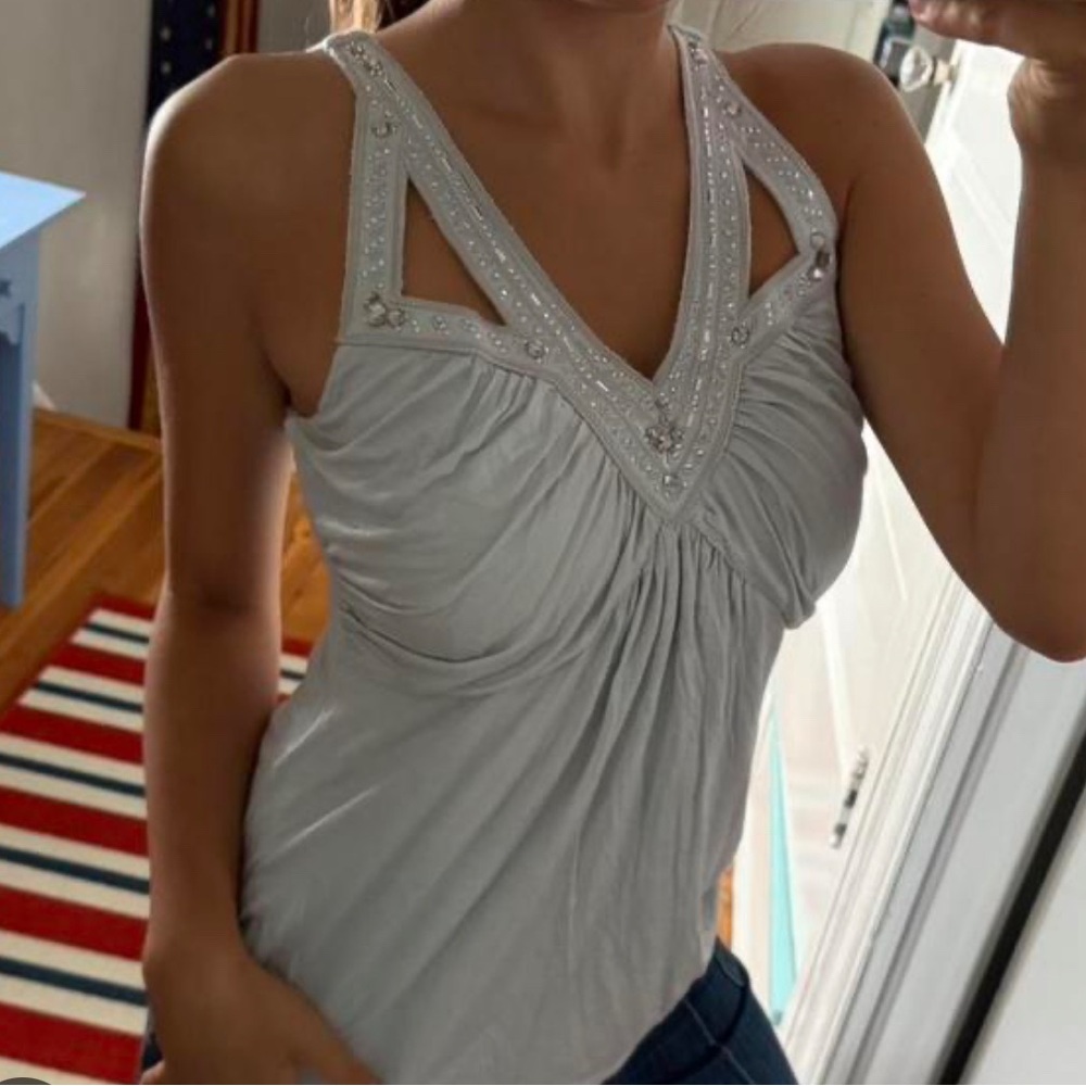 White House Black Market White Embellished Tank Top